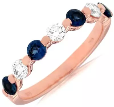 .93ct Diamond & Sapphire 14kt Rose Gold 3d 7 Stone Shared Prong Anniversary Ring • $1692.06