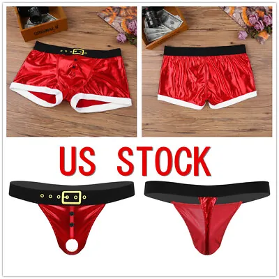 US Sexy Men's Christmas Santa Costume Boxer Brief Shorts Underwear Clubwear • $6.53