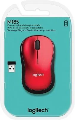 Logitech M185 Wireless Mouse 2.4GHz With USB Mini Receiver RED 910-003635 NEW • £15.99