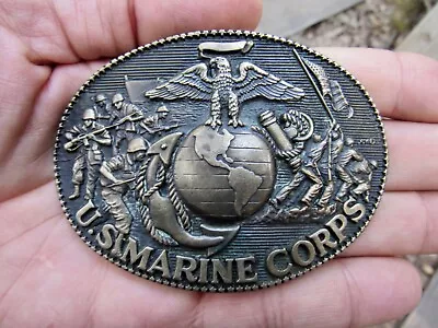 Vtg MARINES CORPS Belt Buckle ADM Iwo Jima USMC Brass RARE VG+ • $49.99