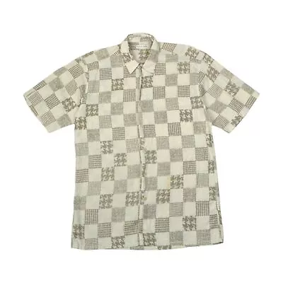Vintage Shirt 90s Pattern Short Sleeve Beige Medium • £21