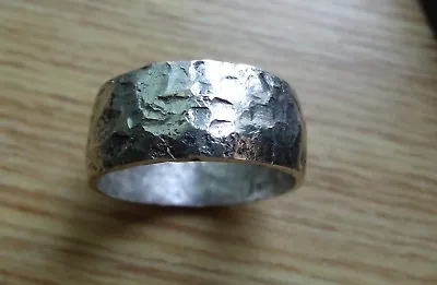 Mens Size 13 Hammered Sterling Silver Viking Norse Finish Silver Ring  • $150.22