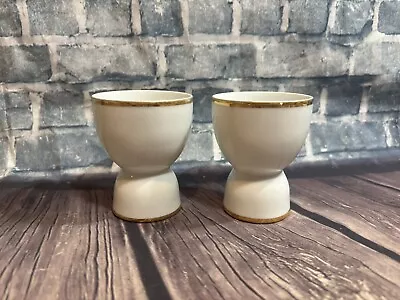 Lefton Double Egg Cup Vintage White Porcelain Gold Trim 3” Set Of 2 • $15