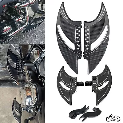 Black Motorcycle CNC Cut FootPegs Rear Passenger Driver Floorboards For Harley • $133.93