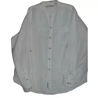 Caribbean Mens XL Shirt White Button Long Sleeve Linen Rayon Manderin Mao Nehru • $24.99