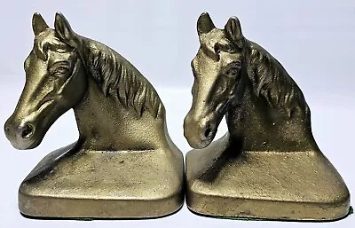 Vintage Pair Of Horse Head Heavy Gold Cast Iron Metal Bookends 5” Tall  • $36.99