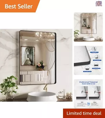 Durable Black Metal Framed Bathroom Mirror - Practical Rectangle - Wall Mount • $94.02