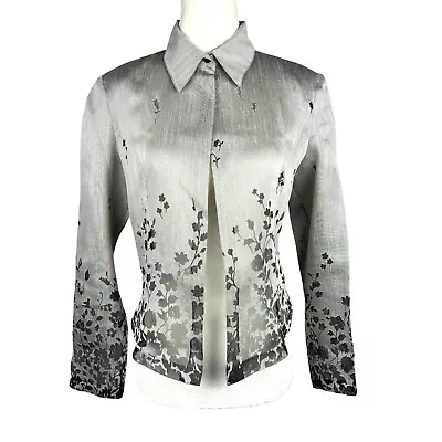 VIE By Victoria Royal Single-Button Blouse Sheer Gray Long-Sleeve Floral Sz. 4 • $15