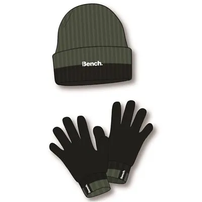 Baby & Boys 'BENCH'  Knitted Beanie Hat & Gloves Set Khaki NB-2 & 3-5 Years ~abg • £9.25