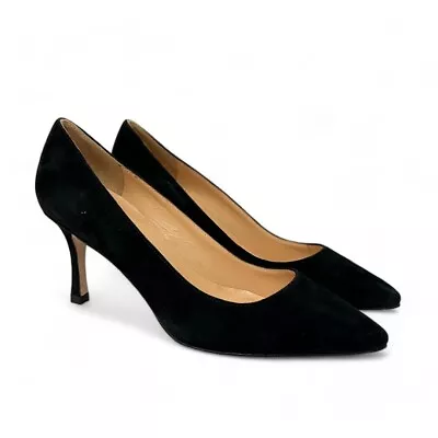 MANOLO BLAHNIK Black Genuine Suede Pointed Toe Court Heels UK2 35 L50 • £9.99