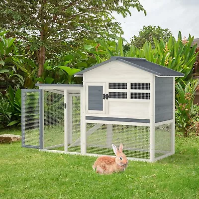 52  Wooden Rabbit Hutch 2 Tier Bunny Cage Small Animal House W/Run Outdoor Blue • $134.99