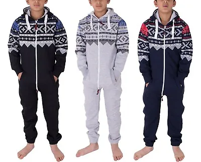 New Unisex Kids Boys Girls Printed Fleece 1onesie  All In One Jumpsuit Playsuit • £13.90