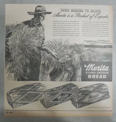 Merita Bread Ad: From Farmer To Baker ! From 1940's Size: 12 X 12 Inches • $15