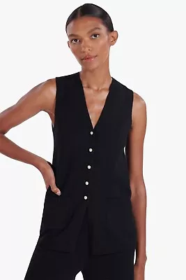$110.35 • Buy Net-a-Porter Staud Jo Sweater Pearl Button Black Vest Cardigan Pockets Size S