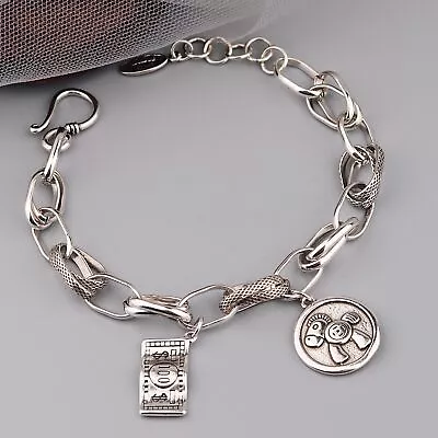 Womens Lady 925 Sterling Silver Beaded Wrists Bracelet Jewelry Charm Link Bangle • £6.99