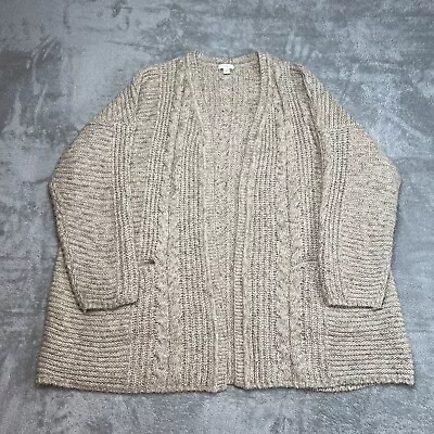 J. Jill Women's Open Front Long Cable Knit Oatmeal Top Cardigan Sweater Size XL • $17.99