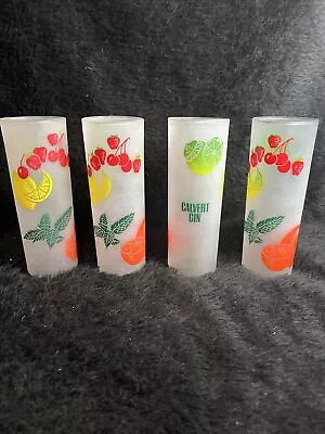 4 Federal Glass Co. Frosted Tom Collins Glasses With Fruits Calvert Gin Mcm • $29.99