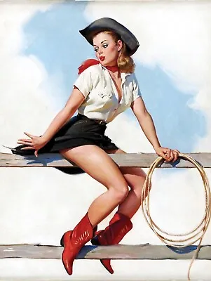 Cow Girl Pin Up Retro Replica Vintage Style Metal Tin Sign Gift Man Cave • £8.36