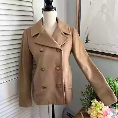 J.CREW Nello Gori Womens 100% Wool Camel Double Breasted Pea Coat Classic | 2 • $54.99