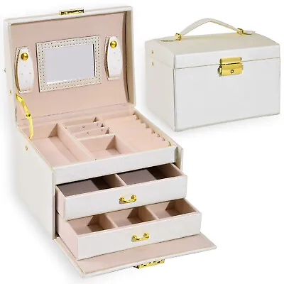 3 Layers Jewellery Boxes Storage Case Drawer Cabinet Earing Necklace Organizer • £11.99