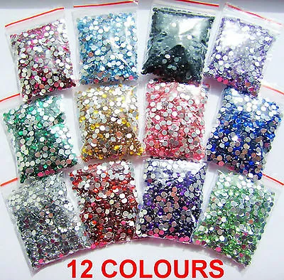 £0.99 • Buy 12 Colours 1000pcs Crystal Flat Back Acrylic Rhinestones Gems 3mm 4mm 5mm Craft