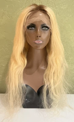 $180 • Buy Lace Front Natural Real Human Hair Wig Yellow Blonde Ombre 28 Inches T-part L