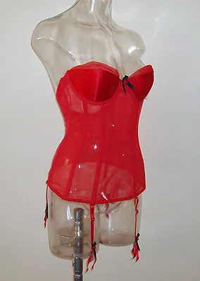 £82.80 • Buy Jezebel Gorgeous Long Bustier RISQUE Push-Up Low Back Red Black BNWT