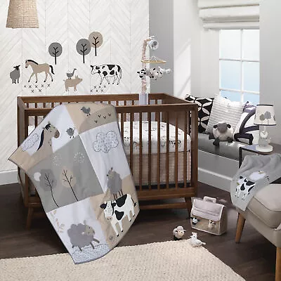 Lambs & Ivy Baby Farm Animals 5-Piece White/Taupe Baby Crib Bedding Set • $154.99