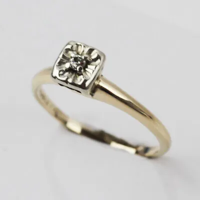 VINTAGE 14K YELLOW GOLD SOLITAIRE MINER CUT DIAMOND RING Size 5.5 • $149.99