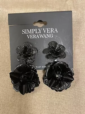 Simply Vera Vera Wang Black Flower Floral Drop Stud Earrings NWT • $9