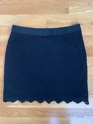 J.Crew Black Pencil Skirt Womens/Jr Size 00 Lace Overlay Lined Scallop Hem Edge • $6.99