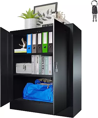 Metal Storage Cabinet - 42-Inch Black Lockable Garage Cabinet With Doors & 2 Adj • $233.99