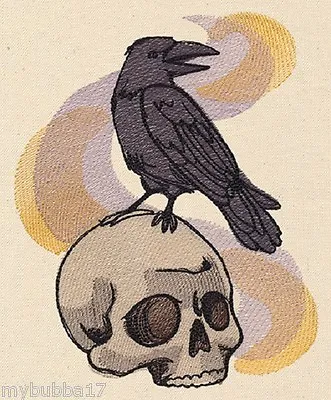 Raven And Skull Set Of 2 Bath Hand Towels Embroidered By Laura • £24.11