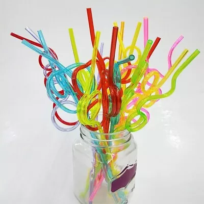 Silly Straw Party Neon Kids Straws Fun Curly Bendy Cocktail Glasses Crazy • £4.19