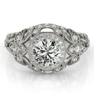 Vintage Art Deco 3.20 Ct Round Cut Lab Created Diamond Filigree Engagement Ring • $247.16