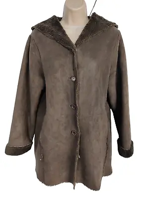£18.49 • Buy Womens Bhs Brown Faux Sheepskin Coat Jacket Button Up Hooded Warm Size Uk 12