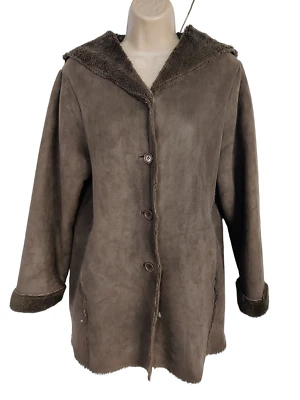 £18.49 • Buy Womens Bhs Brown Faux Sheepskin Coat Jacket Button Up Hooded Warm Size Uk 12