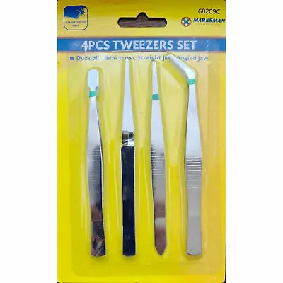 4pc Precision Tweezers Set  Angled Craft Household Model Making Art Sewing  • £2.89