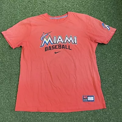 Nike T-Shirt Men's XL X Large Orange Miami Marlins MLB Baseball Swoosh Faded Tee • $13.59