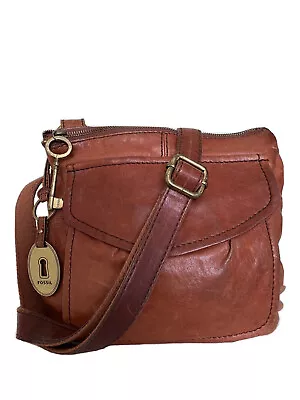 £22.99 • Buy FOSSIL Vintage Leather Tan Distressed Slouch Crossbody Messenger Shoulder Bag