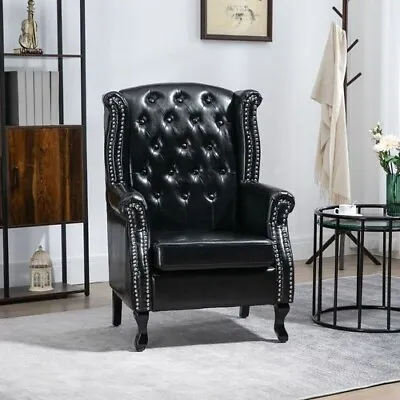 HOMCOM Chesterfield-style Wing Back Armchair Tufted Accent Chair Black Warranty • £147.99