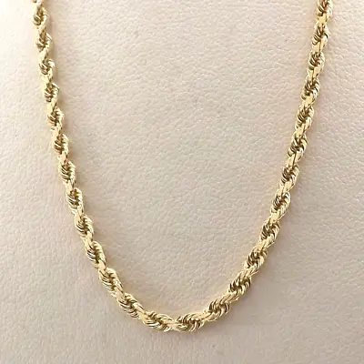 14k Gold Solid Rope Link Pendant Chain Necklace Diamond Cut 2mm 24in • $799