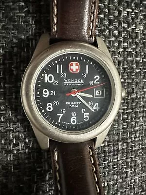 Wenger SAK Design 0605 Leather Band Date Swiss Army Military Watch • $105