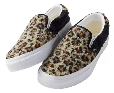 Vans Slip On (Sherpa) Leopard Faux Fur Shoes Women's Size 9 New Fast  • $44.99