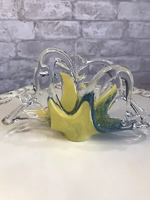 Murano Vintage Blue Green Yellow Art Glass Napkin Holder 5 1/2”H X 8 1/2 L EUC • $29.99