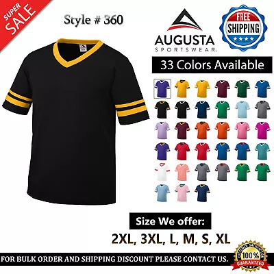 $16.13 • Buy Augusta Sportswear Men's V-Neck Baseball Jersey Tee Striped Sleeves T-Shirt 360