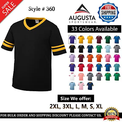 Augusta Sportswear Men's V-Neck Baseball Jersey Tee Striped Sleeves T-Shirt 360 • $16.45