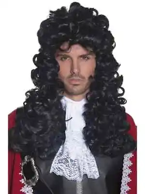  Mens Pirate Captain Wig Long Curly Wavy Black Hair Adult Halloween Deluxe NEW • $24.99