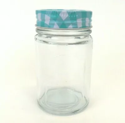 Clear Glass Jelly Jam Jar Blue Gingham Metal Lid 4  6oz • $7.99