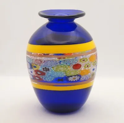 New Murano Millefiori Amazing Colorful BLue Vase Italian Art Glass • $149.99